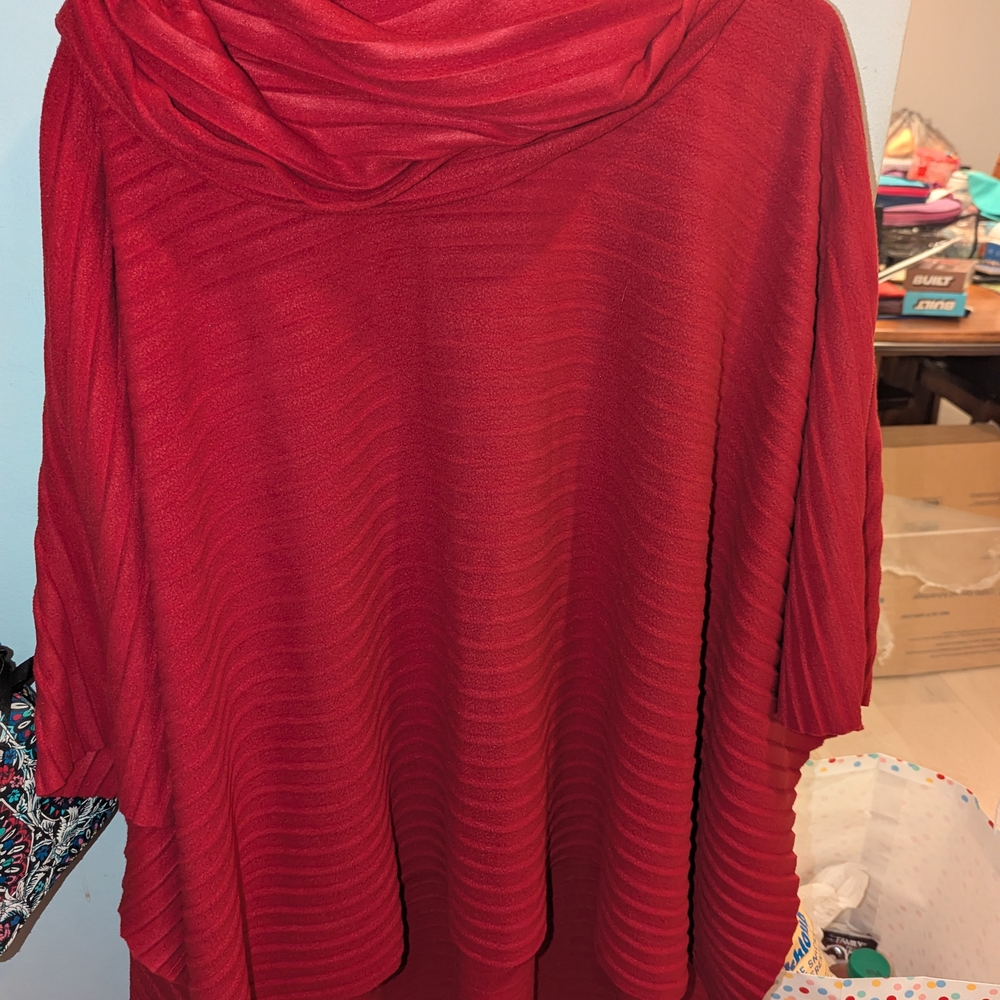 Le Moda Chic Red Women's Sweater Poncho/Cape